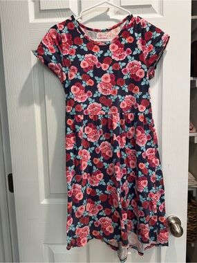 Faded Glory Navy Dress with Pink & Red Floral Print